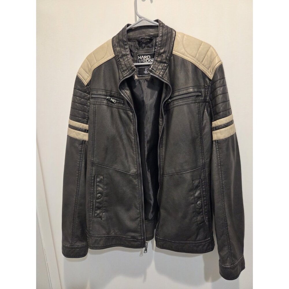 VTG Hard Edge Jacket Men's Size Large Black Faux Leather Full Zip